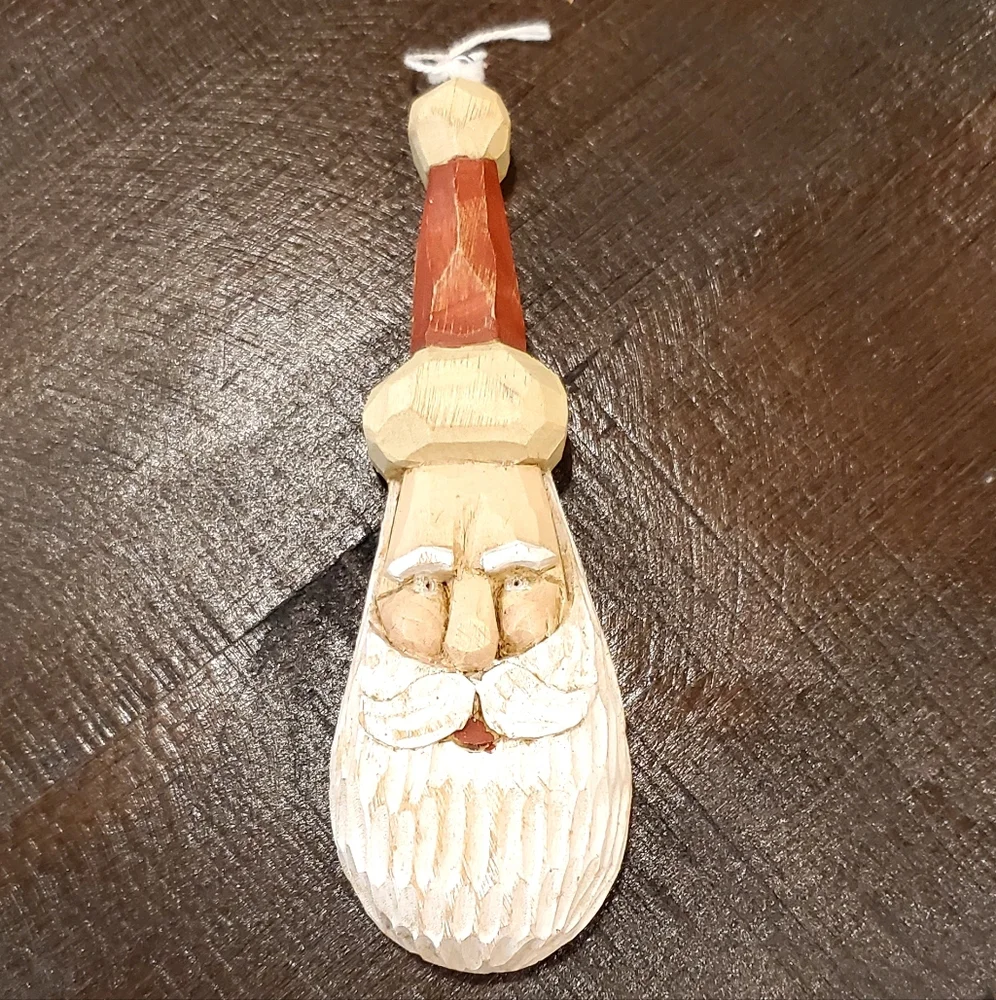 Vtg R.J. Zeit Signed Handcarved Wood Primitive Folk Art Santa Ornament 1996